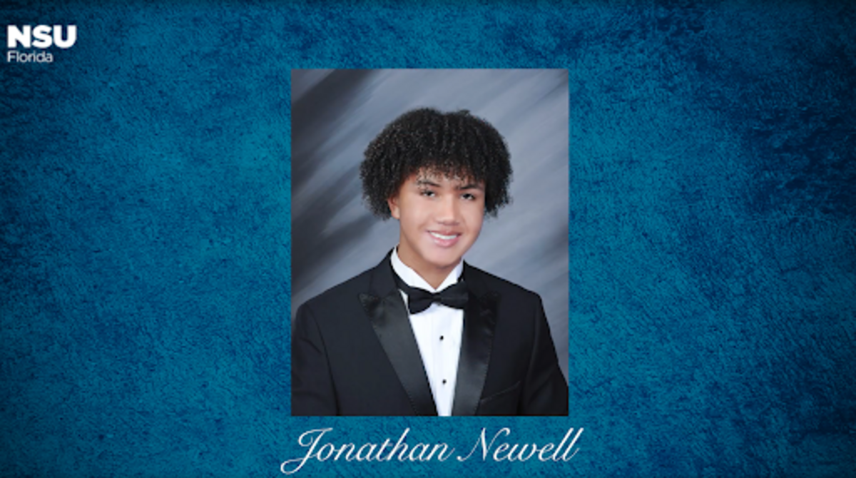 A photo of Jonathan Newell shown in a Class of 2023 video from his high school, NSU University School.